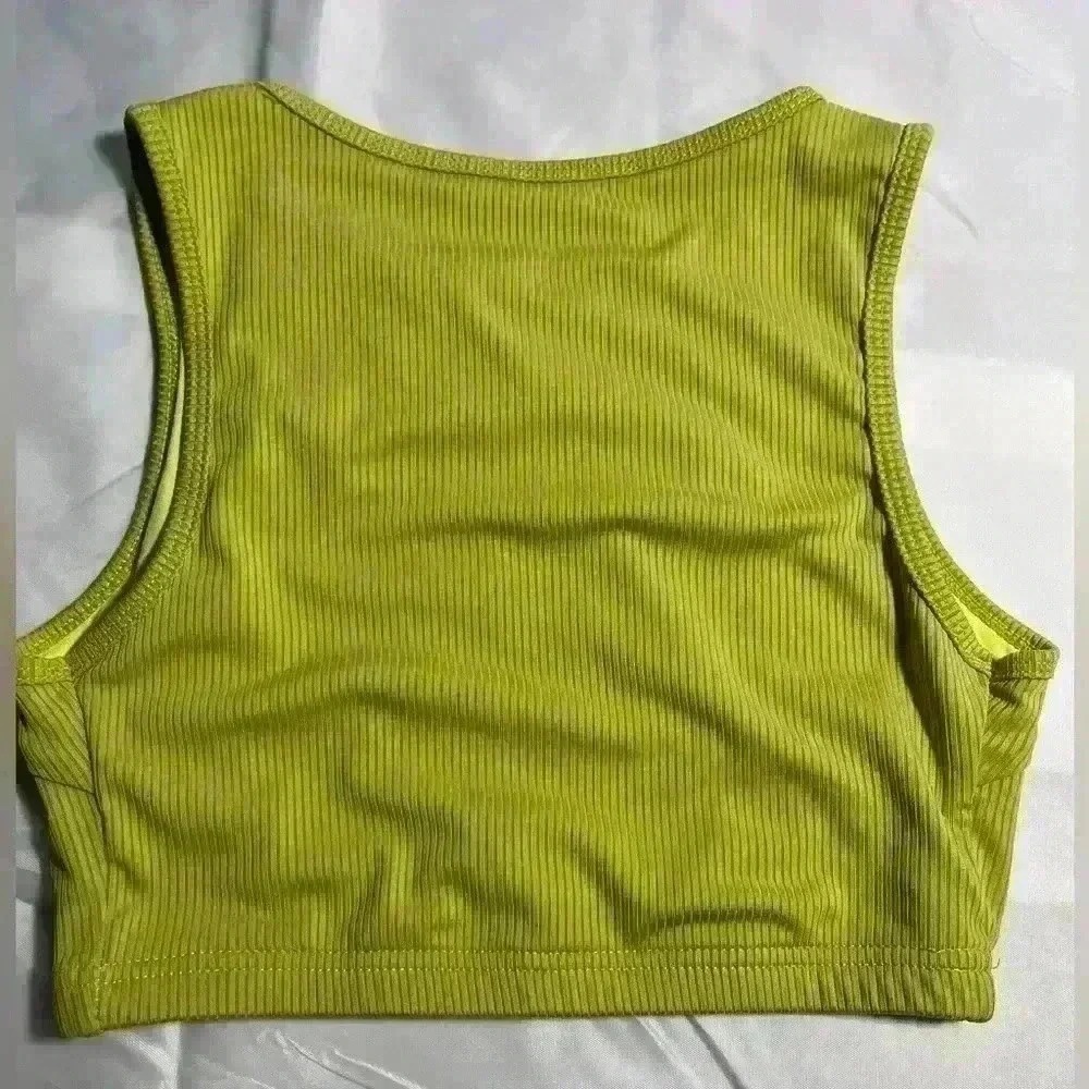 Adrienne Vittadini Sport Cutout Ribbed Crop Top Athletic Tank‎ Top Chartreuse M - Picture 6 of 6